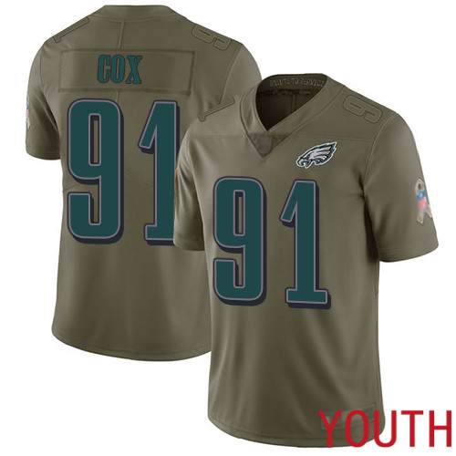 Youth Philadelphia Eagles #91 Fletcher Cox Limited Olive 2017 Salute to Service Football NFL Jersey